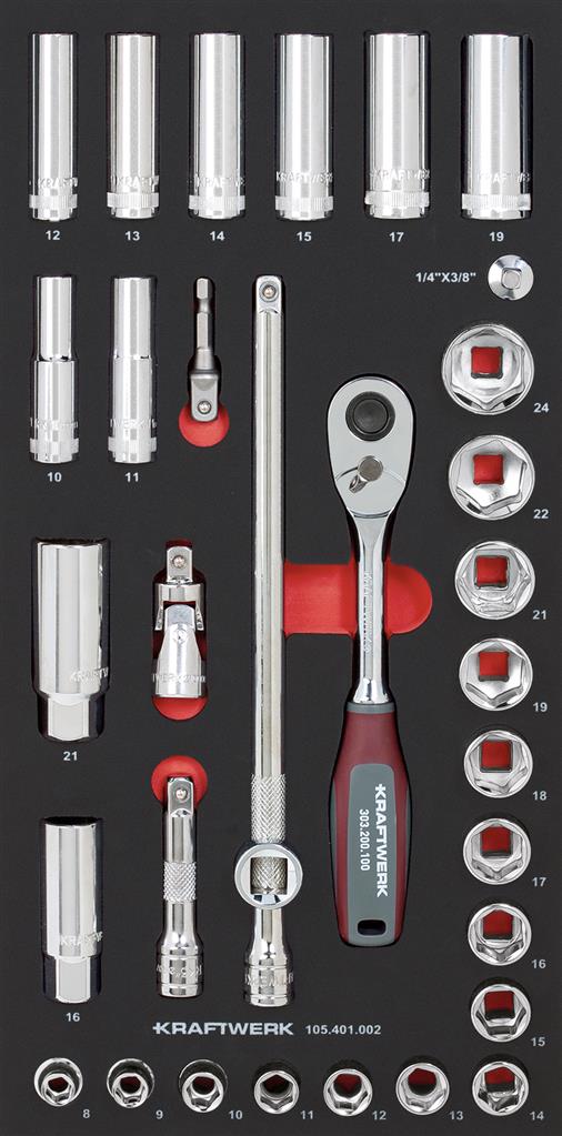 Kraftwerk Steckschl.satz 3/8\" 32-tlg 20x40 Einlage