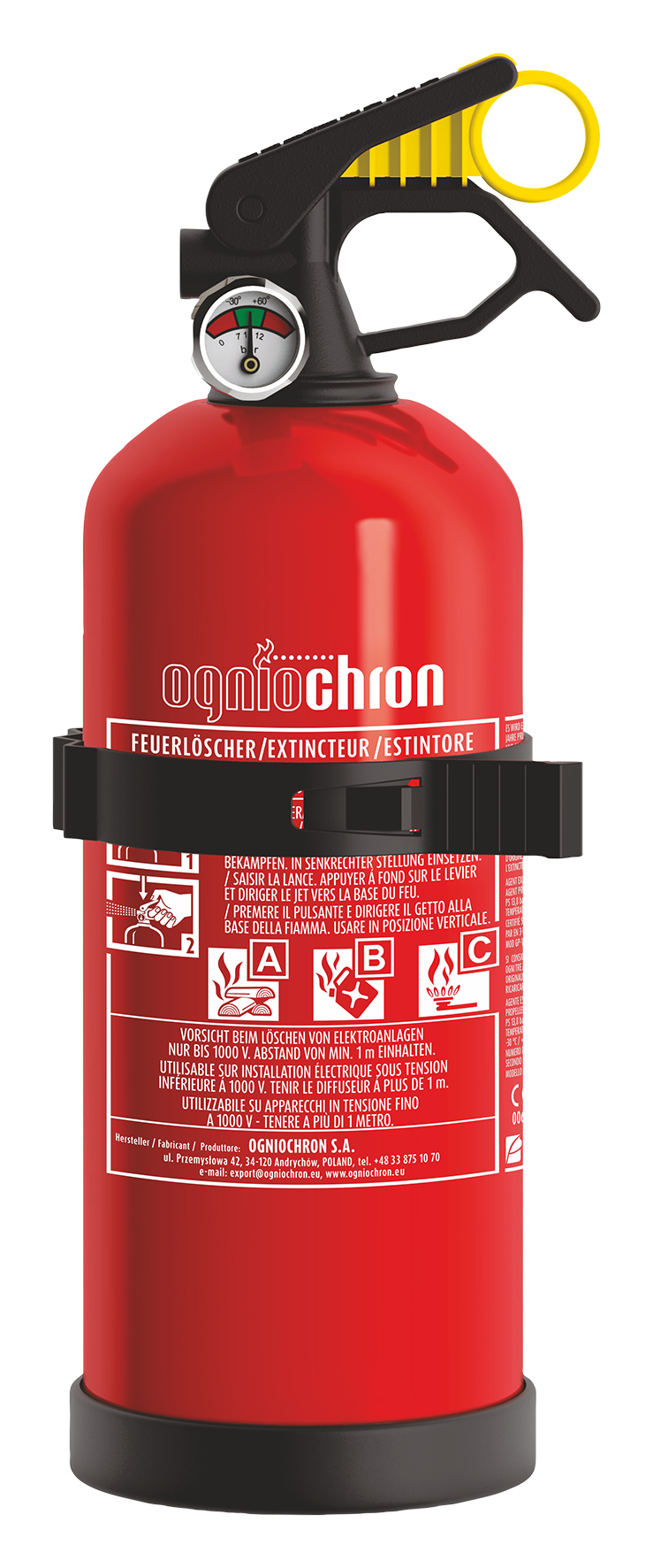 Pulver-Feuerlöscher 1kg, ABC mit Manometer